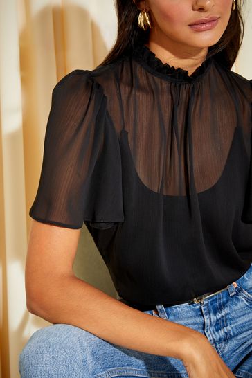 Black sheer store high neck top