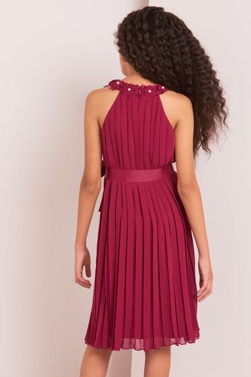 Buy Lipsy Berry Red Pleated Chiffon Occasion Dress from Next Italy