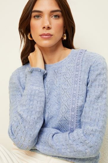 Love Roses Blue Supersoft Pointelle Lace Trim Jumper