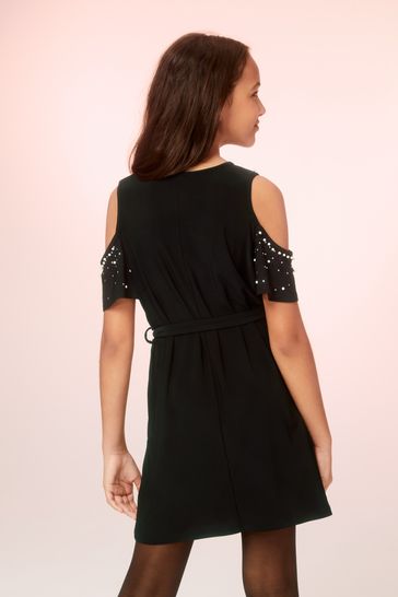 Embellished cold shoulder dress top