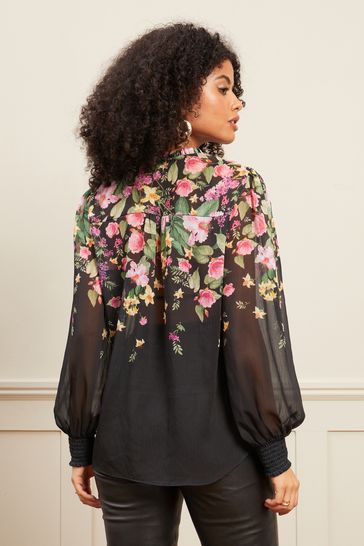 black blouse with roses