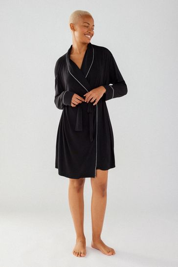 Black cotton store dressing gown