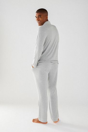 Buy Chelsea Peers Grey Modal Button Up Long Pyjama Set from Next India