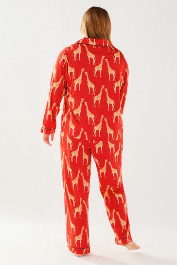 Buy Chelsea Peers Red Giraffe Curve Curve Satin Button Up Long