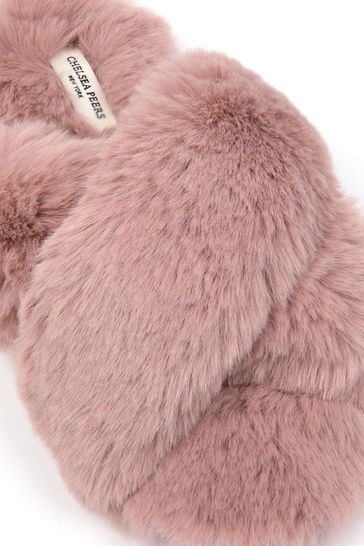 Pink fluffy on sale cross strap slippers