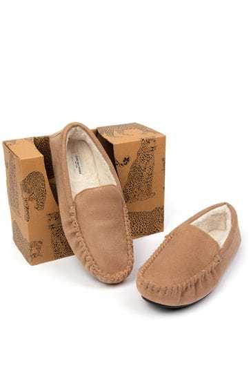 Chelsea Peers Brown Suedette Moccasin Slippers - Men's