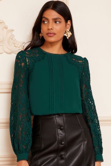 Buy Love Roses Tie Back Long Sleeve Lace Blouse from the Laura