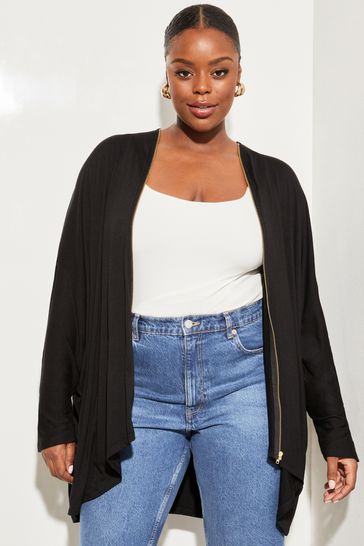 Lipsy Black Curve Long Sleeve Zip Batwing Cardigan