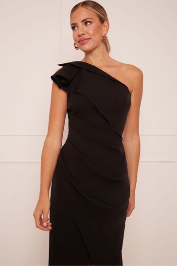 Black one top shoulder wrap dress