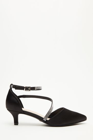 Black diamante shop low heel shoes