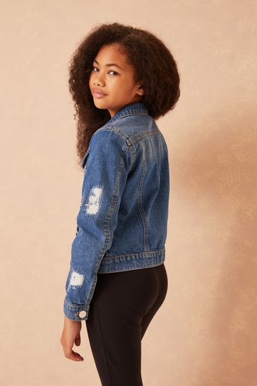 Ripped denim jacket for girls 2025