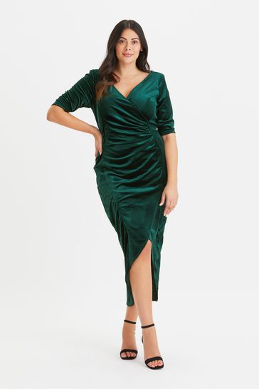 Scarlett & Jo Green Curve Velvet Maxi Bodycon Dress