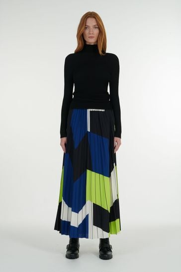leem Black Printed Geometric Skirt