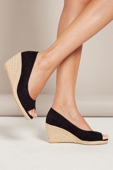 Buy Black Friends Like These Peep Toe Espadrille Mid Height Wedge from Next Austria