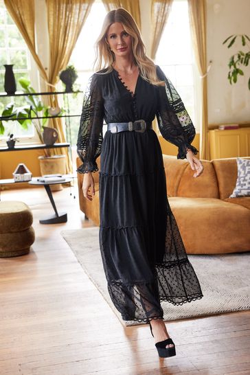 Friends Like These Black Chiffon Long Sleeve Maxi Dress