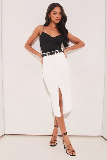 High waisted best sale white midi skirt