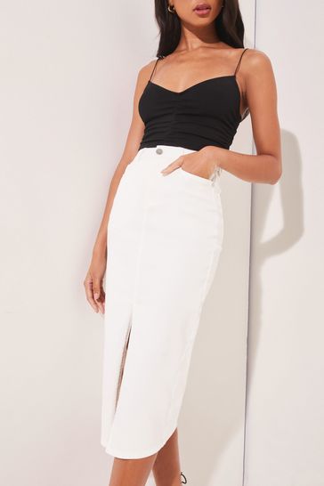High waisted midi skirt white online