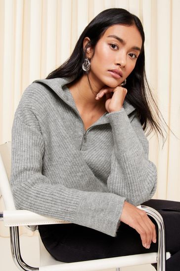 Grey half zip jumper womens on sale