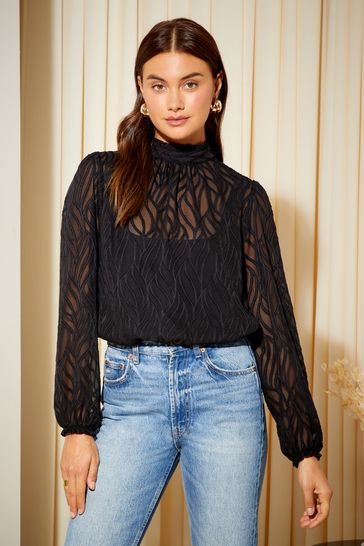 High neck chiffon blouse on sale