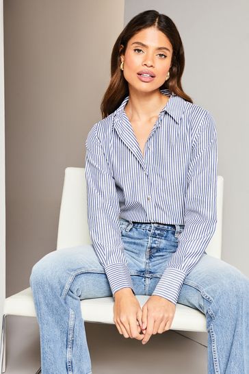 Lipsy Navy Blue Stripe Collared Button Through Shirt
