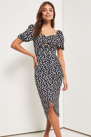 Buy Lipsy Monochrome Cut Out Puff Sleeve Midi Dress from Next
