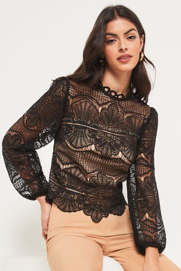 Buy Lipsy Black Long Sleeve Lace Blouse from Next Denmark