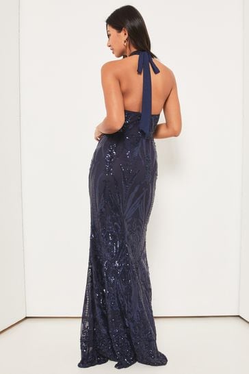 Lipsy vip sequin shop halter maxi dress