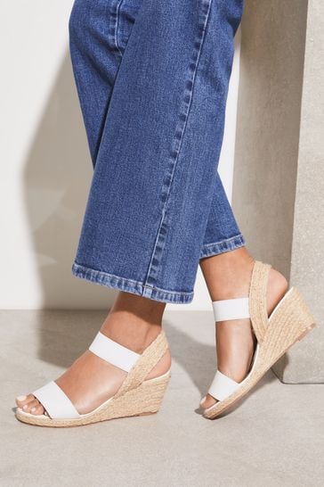Lipsy White Regular Fit Elastic Low Wedge Espadrille Sandal