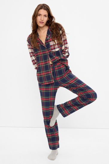 Buy Gap Navy White Red Plaid Christmas Flannel Pyjamas from