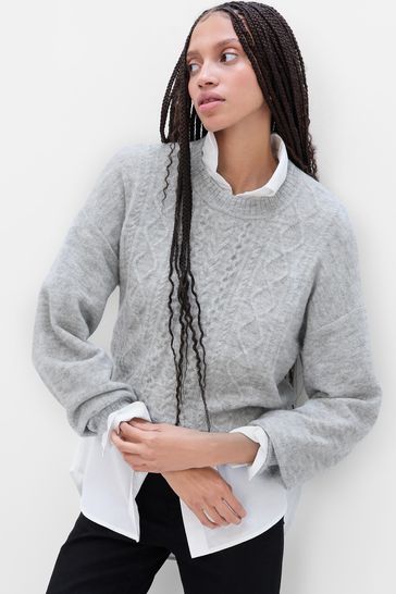 Ladies grey online cable knit jumper