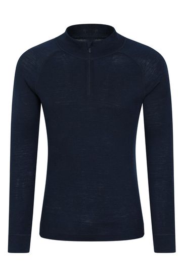 Mountain Warehouse Blue Merino Zip Neck Thermal Top - Mens