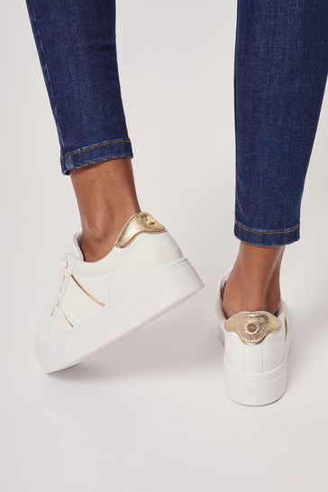 White faux best sale leather flatform trainers