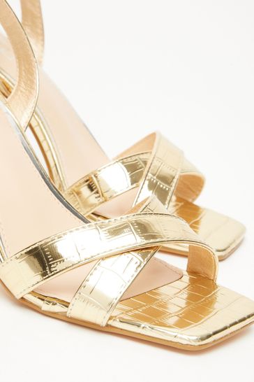 Buy Quiz Gold Cross Strap Heeled Sandals from Next Luxembourg