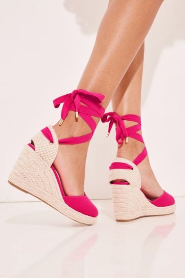 Buy Lipsy Pink Wide FIt Closed Toe Ankle Tie Espadrille Wedges Sandal from Next Denmark