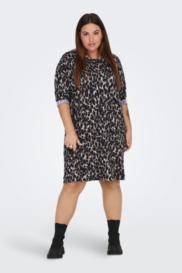 ONLY Curve Black Lightweight Knit Animal Print Dress