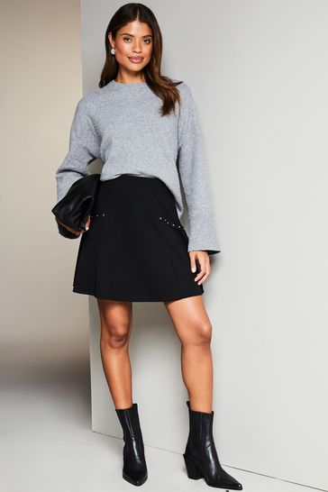 Lipsy Black Jersey Flippy Mini Skater Skirt