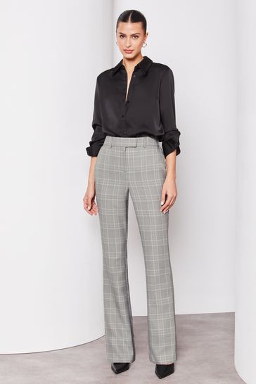 Lipsy Black Grey Check Smart Bootleg Kick Flare Trousers