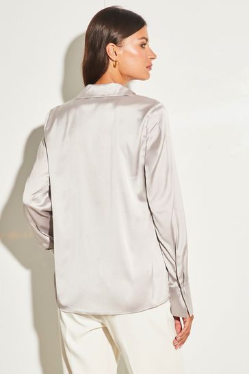 Lipsy Silver Satin Button Through Shirt
