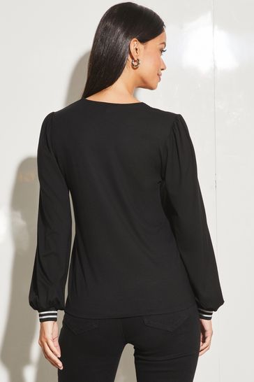 Black v neck long sleeve top top