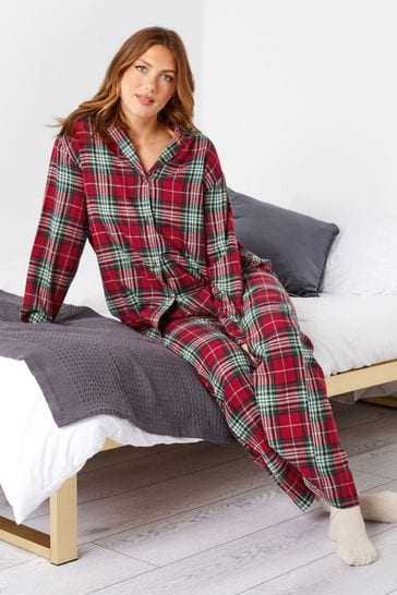 Long Tall Sally Red Woven Tartan Wide Leg Pyjama Set