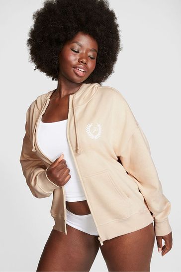 Buy Victoria s Secret PINK Canvas Cream Fleece Full Zip Hoodie