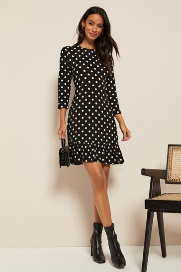 Round neck polka dot skater dress discount