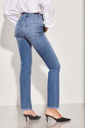 Buy Lipsy Mid Blue Sculpt High Waist Straight Leg Harper Jeans