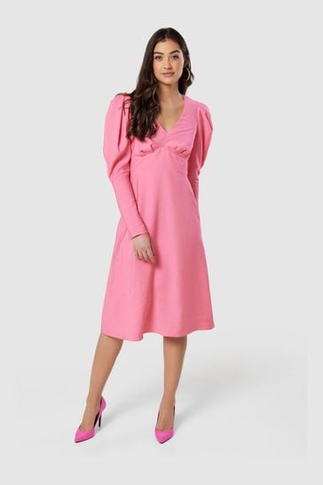Closet Pink V-Neck A-line Puff Sleeve Dress
