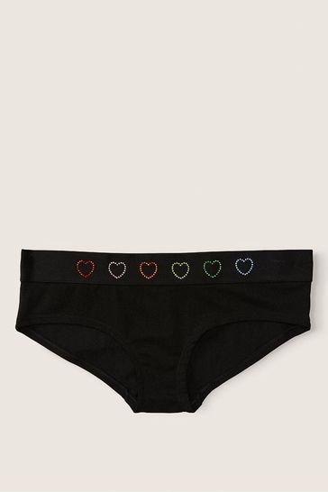Victoria's Secret Logo Waistband Black See Through Heart Bikini Panty M  Sexy