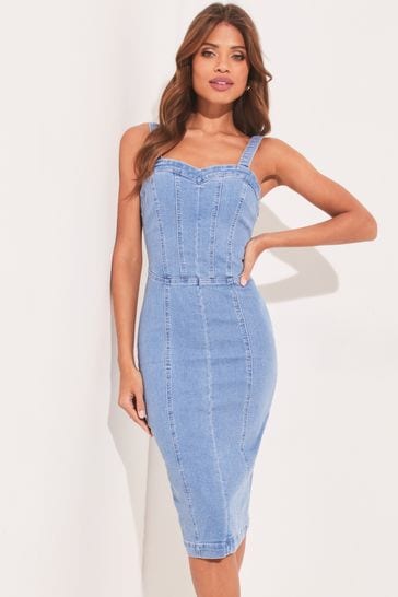 Buy Lipsy Blue Denim Sleeveless Midi Corset Dress from Next Luxembourg