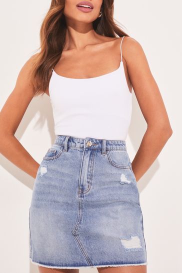 Distressed denim best sale skirt in summer