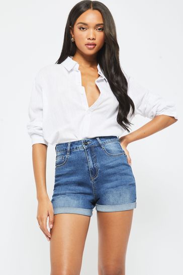 Lipsy Blue Sculpt Denim Turn Up Summer Shorts