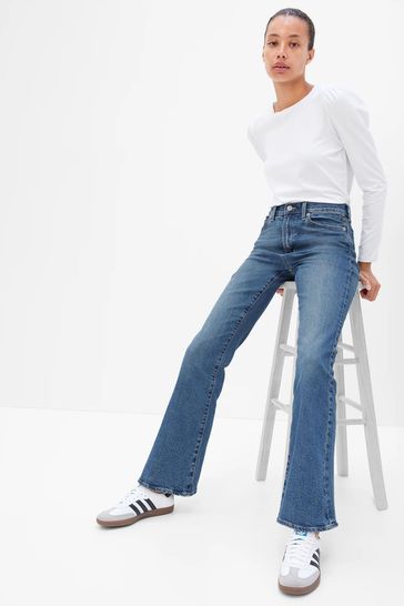 Gap Mid Blue 70s Flare High Waisted Stretch Jeans