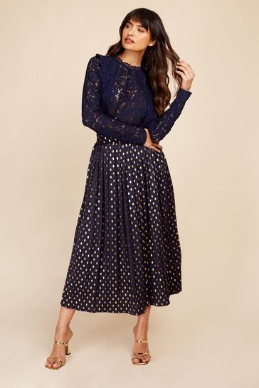 Buy Little Mistress Navy Blue Lace Detailed Long Sleeve Top from Next Poland
